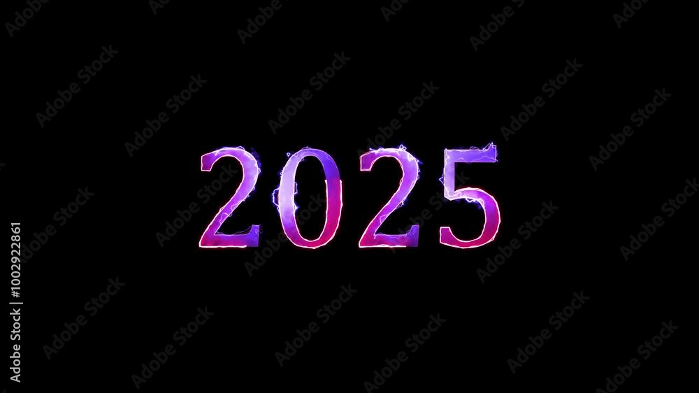 glowing neon double collar happy new year 2025 icon animation . glowing neon double collar happy new year 2025 icon animation .