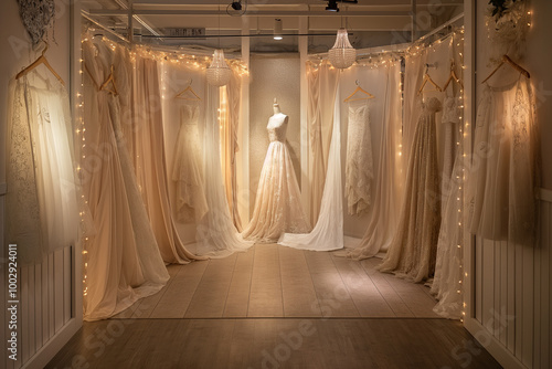 Chic bridal shop with elegant gowns on display