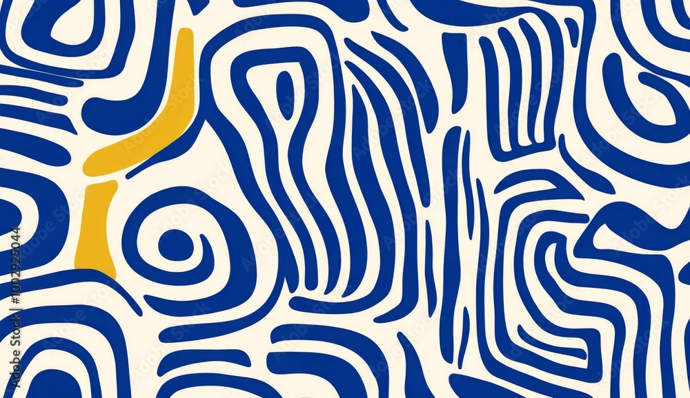 Fototapeta premium Dodgerblue and white pattern featuring thick lines and simple organic shapes