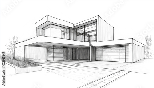 Architectural Sketch of Modern Residential House Design