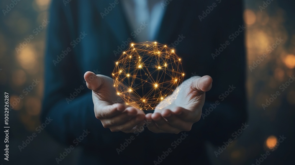 Businessperson Holding Digital Network Sphere Businessperson Holding Digital Network Sphere