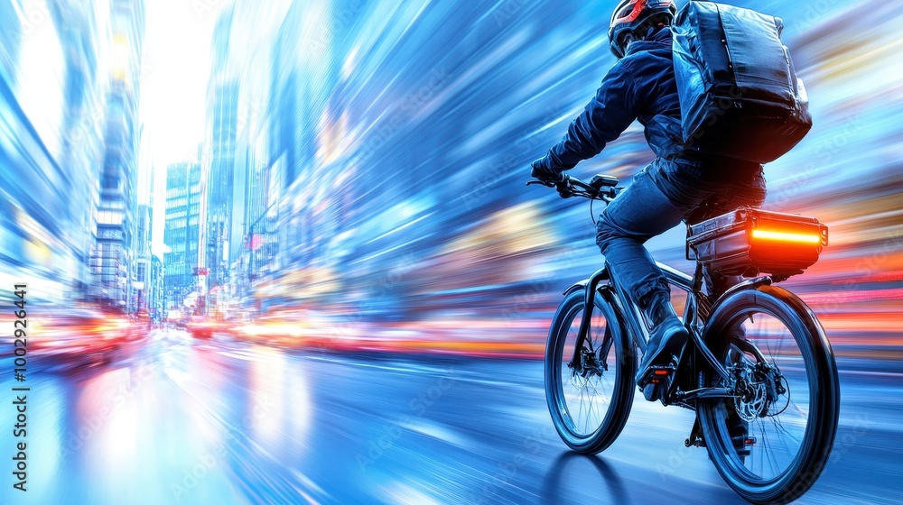 Fototapeta premium Dynamic Delivery Rider in Urban Environment