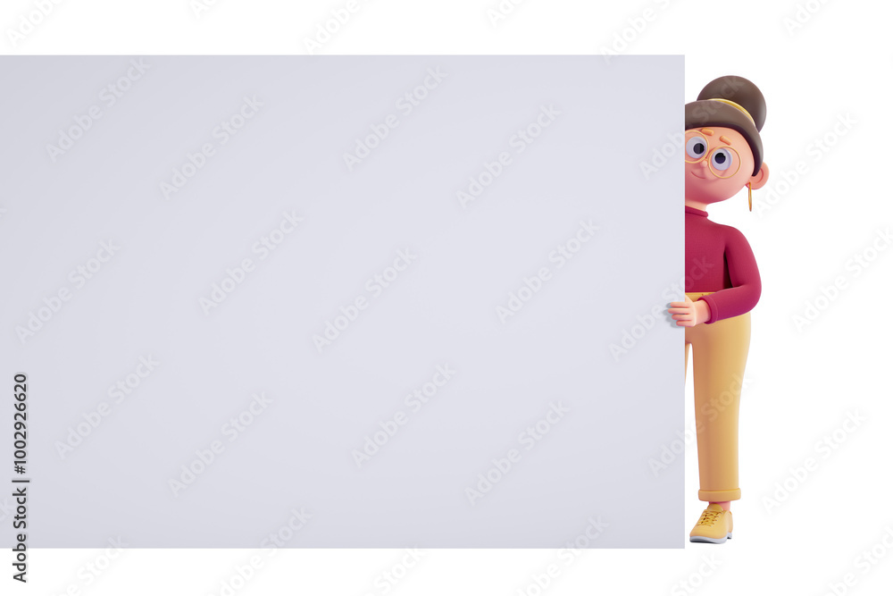 3D cartoon character holding a blank signboard, isolated on a white background. Concept of advertisement or message display. 3D Rendering 3D cartoon character holding a blank signboard, isolated on a white background. Concept of advertisement or message display. 3D Rendering