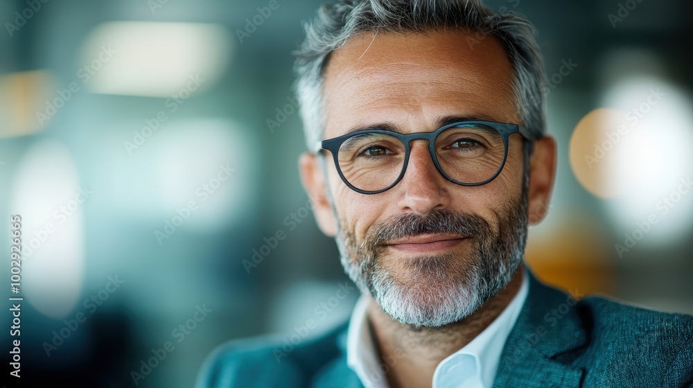 A man with glasses and graying hair confidently smiles at the camera, portraying a sense of success and wisdom in a professional and modern setting. A man with glasses and graying hair confidently smiles at the camera, portraying a sense of success and wisdom in a professional and modern setting.