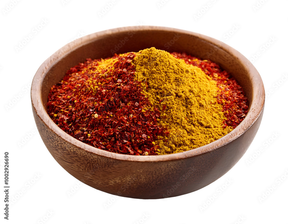 A bowl of red and yellow spice blend on transparent A bowl of red and yellow spice blend on transparent