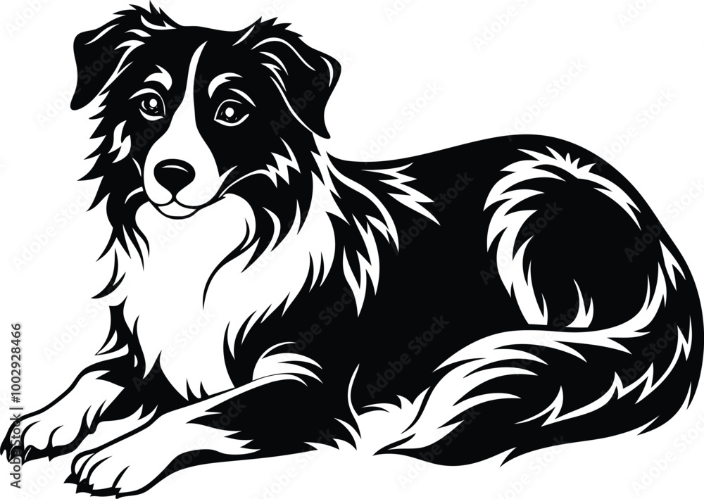 Obraz premium Australian Shepherd silhouette, illustration white background