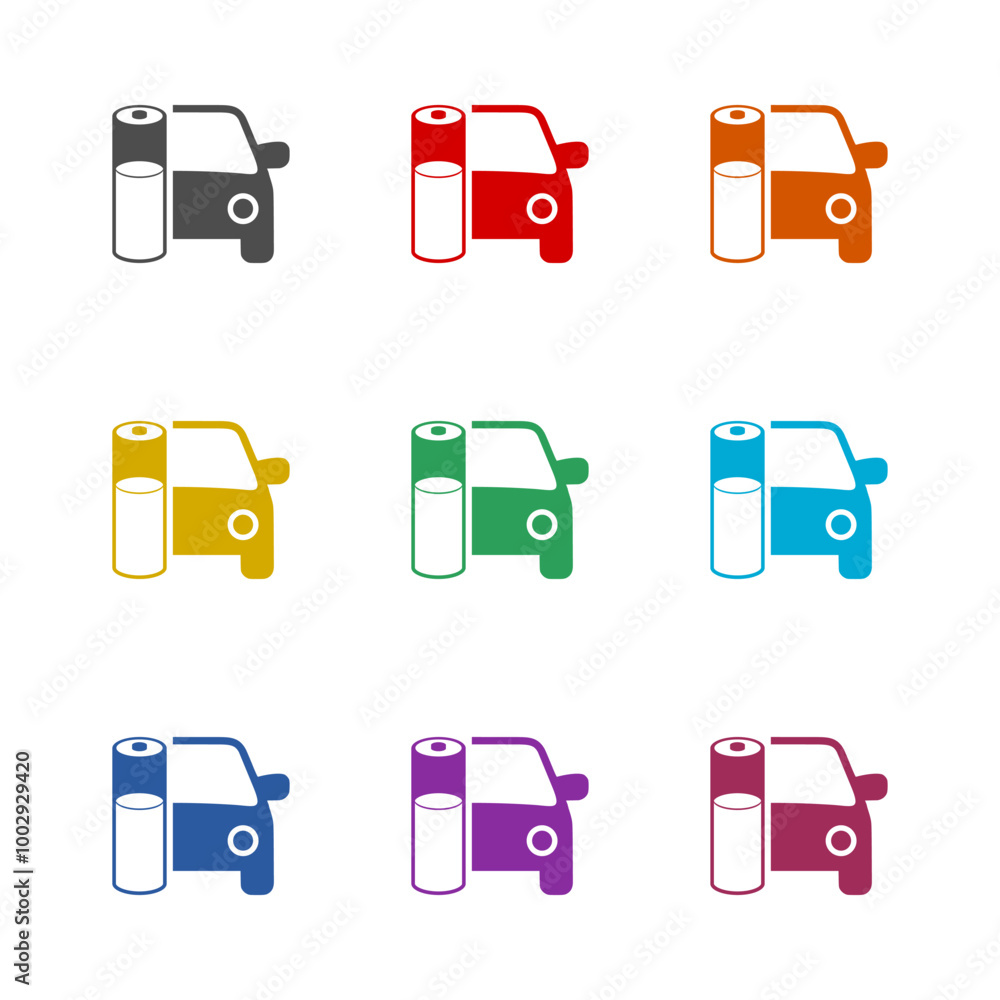 Electric car icon isolated on white background. Set icons colorful Electric car icon isolated on white background. Set icons colorful