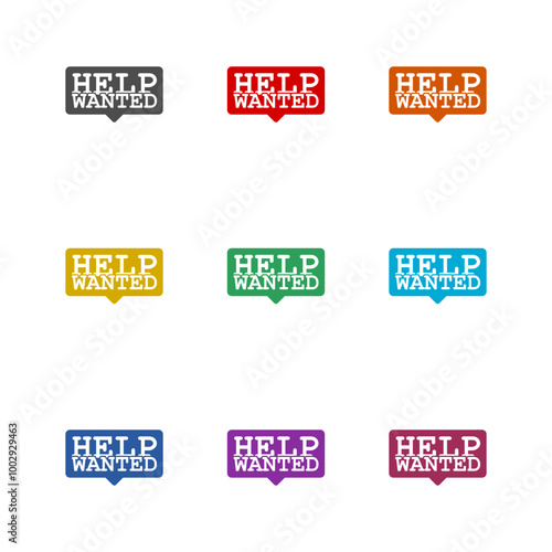 Help wanted icon isolated on white background. Set icons colorful