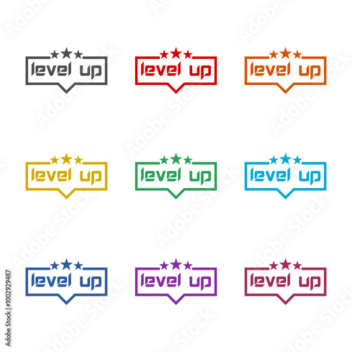 Level up icon isolated on white background. Set icons colorful