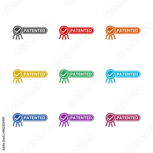 Patented icon isolated on white background. Set icons colorful