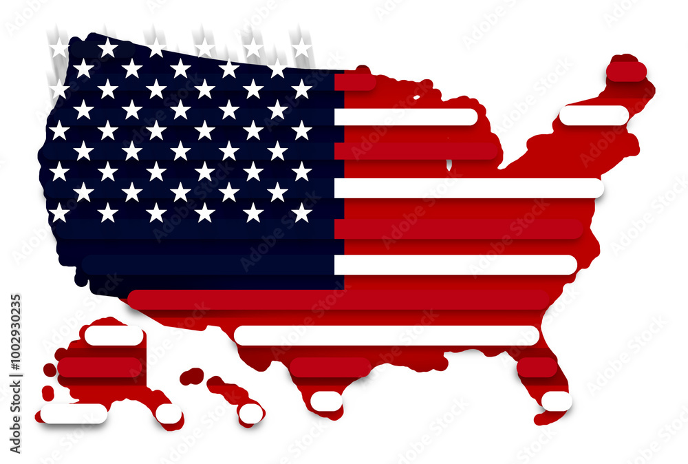 Φωτογραφία USA map, creative abstract as the design and colors of the flag of the United St