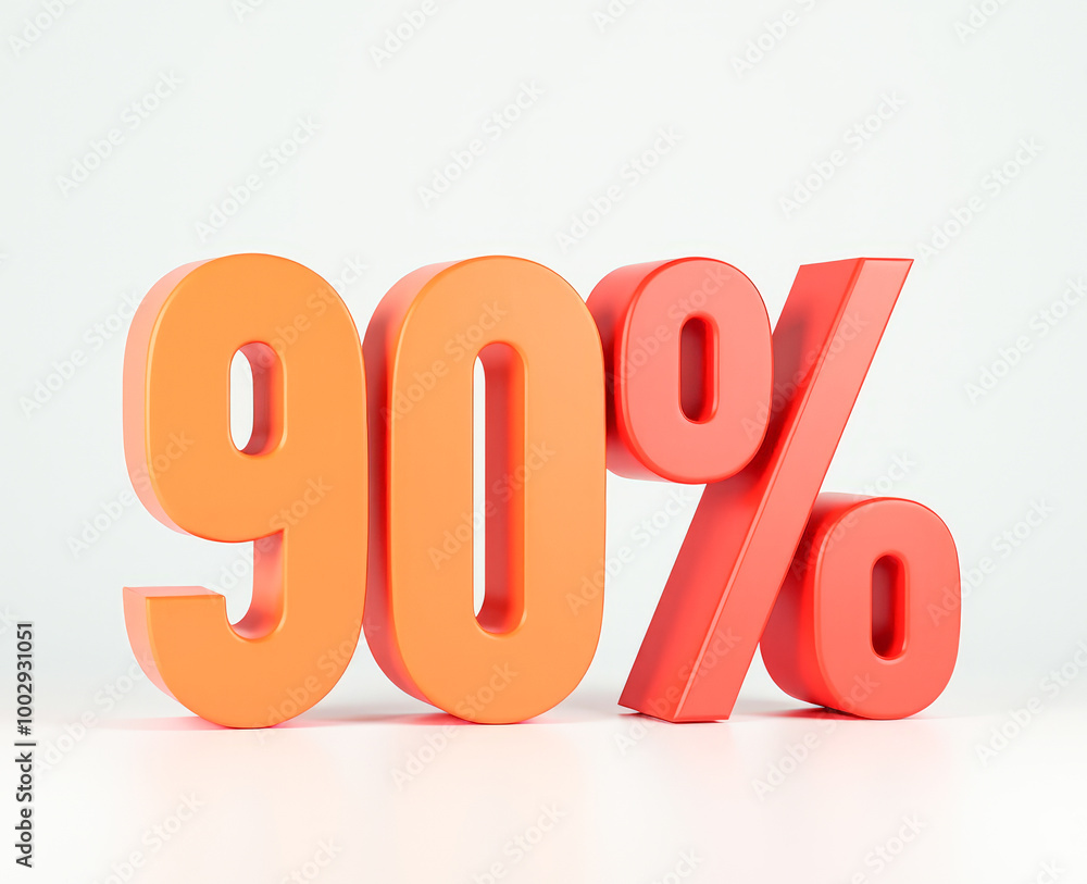90 percent, 3D multicolored sign 90 percent, 3D multicolored sign