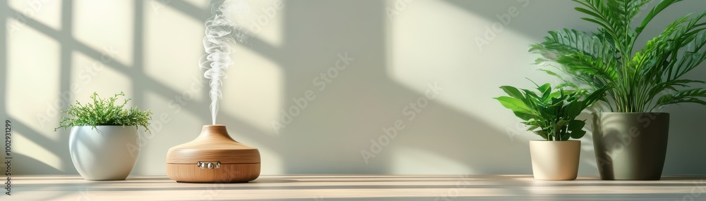 A serene indoor scene featuring lush plants, a decorative vase, and gentle sunlight creating calming shadows. A serene indoor scene featuring lush plants, a decorative vase, and gentle sunlight creating calming shadows.