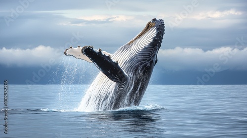 Humpback Whale Breaching the Ocean Surface with Powerful Splash