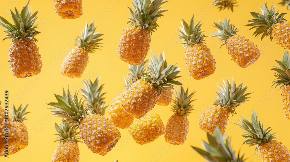 Pineapples on yellow background Pineapples on yellow background
