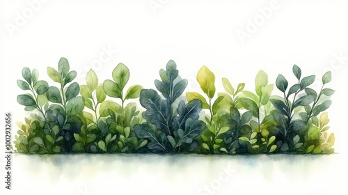 Wallpaper Mural A watercolor painting of various green plants arranged in a row. Torontodigital.ca