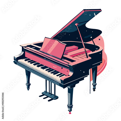 Grand piano in black and red illustration with open lid