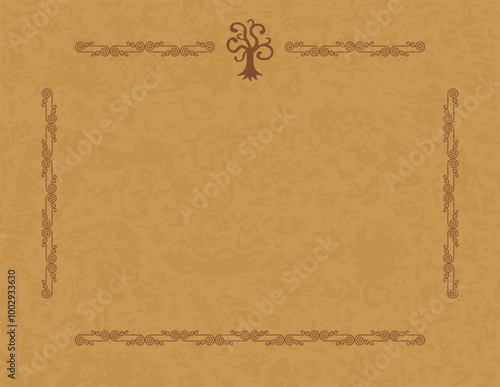 Medieval Parchment Background - Celtic Frame with Tree Silhouette Header