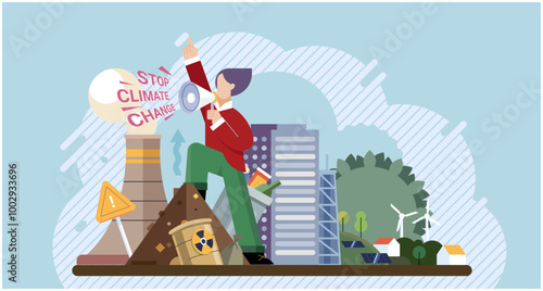 Climate change. Save the planet. Vector illustration Lets unite on World Environment Day to champion environmental causes Taking steps to change climate patterns is vital for future generations
