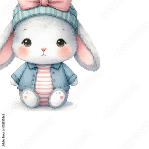 Cute Hare Watercolor Illustration on White Backgroundtercolor33