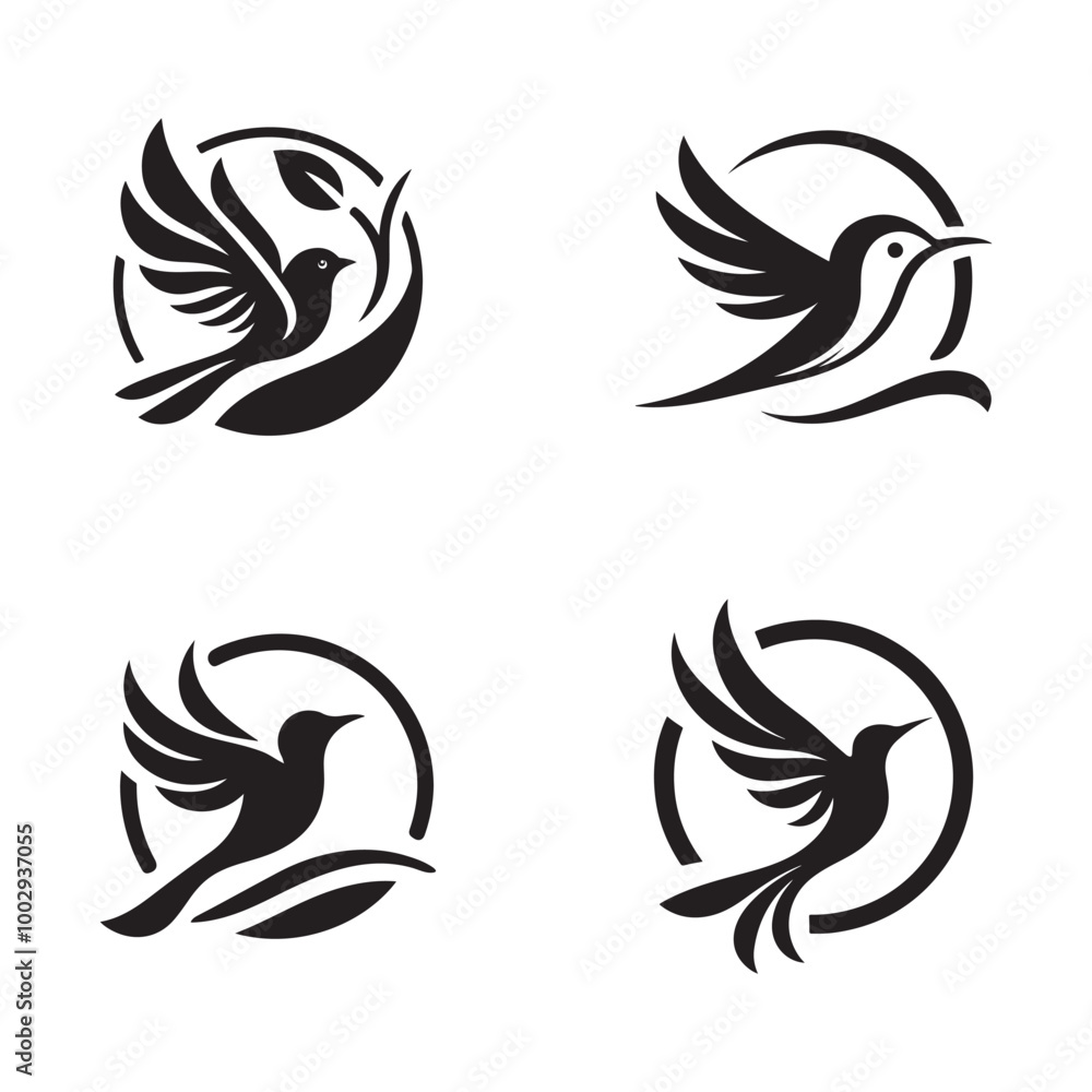 Bird Logo Icon Set - Silhouette Vector Clip Art on White Background Bird Logo Icon Set - Silhouette Vector Clip Art on White Background