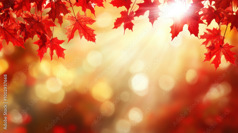 Warm sunlight through red maple leaves Warm sunlight through red maple leaves