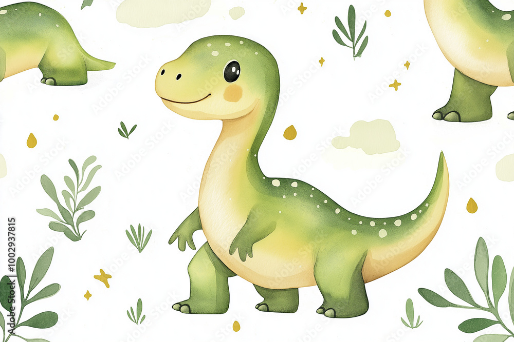 Fototapeta premium A watercolor illustration of a beautiful baby dinosaur