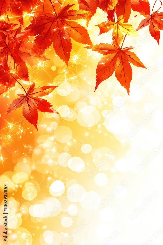 Fototapeta premium Autumn banner with glowing red leaves
