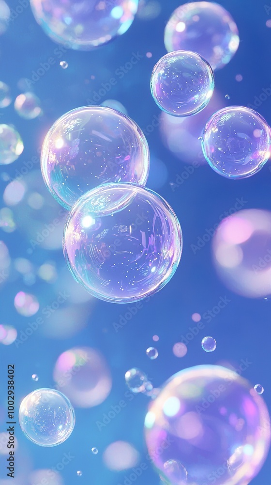 A blue background with bubbles floating in the air, in a cartoon style, with... A blue background with bubbles floating in the air, in a cartoon style, with...