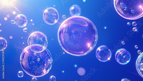 A blue background with bubbles floating in the air, in a cartoon style, with...