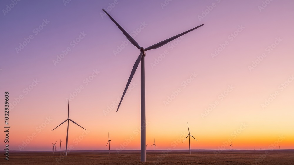 A breathtaking sunset over a field of wind turbines, showcasing renewable energy and nature's beauty in harmony. A breathtaking sunset over a field of wind turbines, showcasing renewable energy and nature's beauty in harmony.