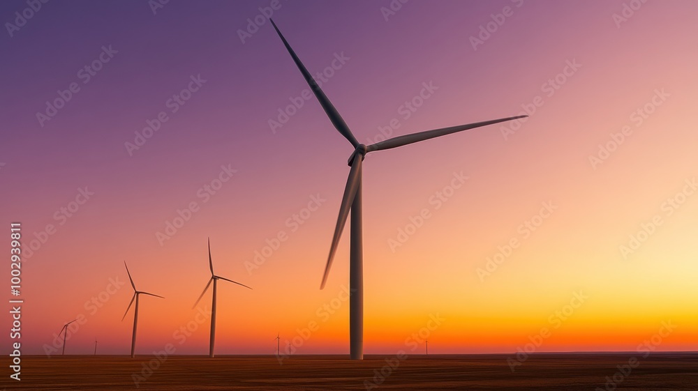 A beautiful sunset over a wind farm, showcasing wind turbines against a colorful sky, symbolizing renewable energy and sustainability. A beautiful sunset over a wind farm, showcasing wind turbines against a colorful sky, symbolizing renewable energy and sustainability.