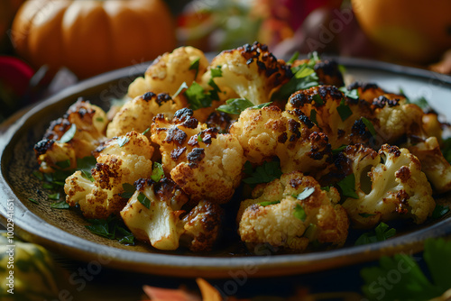 Smoky Roasted Cauliflower Florets in Fall Setting