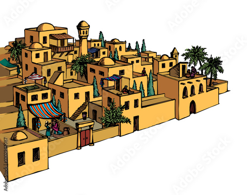 Vector drawing. Old arabic city