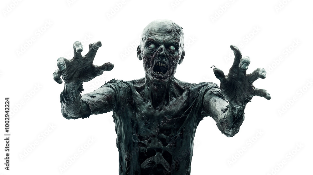 Fototapeta premium scary male zombie on a white background.
