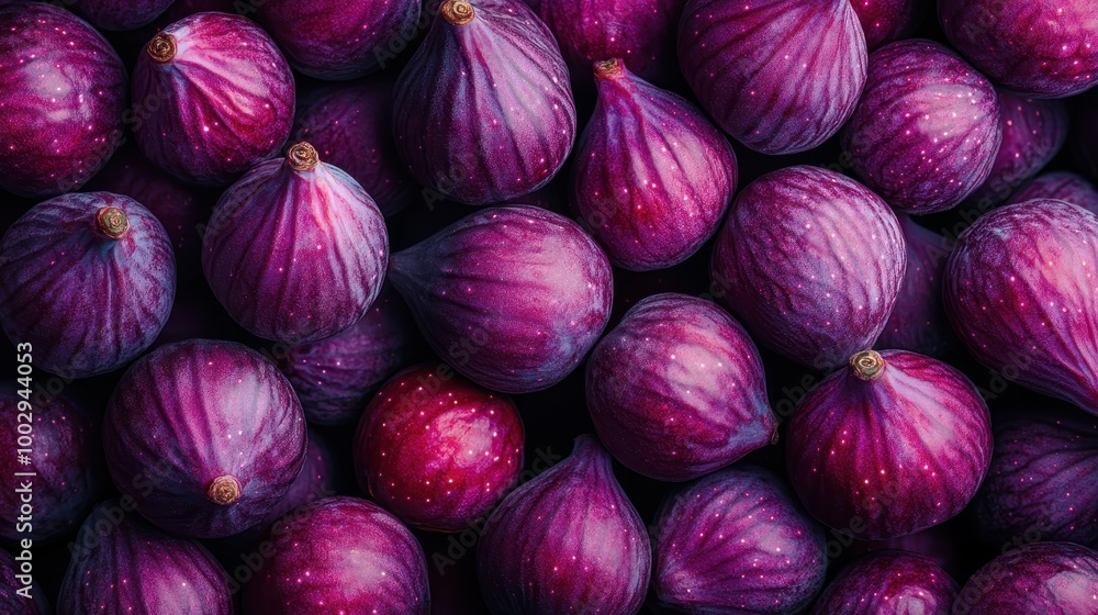 A vivid capture of whole figs showcases their smooth natural skins with distinct purple coloring and subtle shine, embodying freshness and nature. A vivid capture of whole figs showcases their smooth natural skins with distinct purple coloring and subtle shine, embodying freshness and nature.
