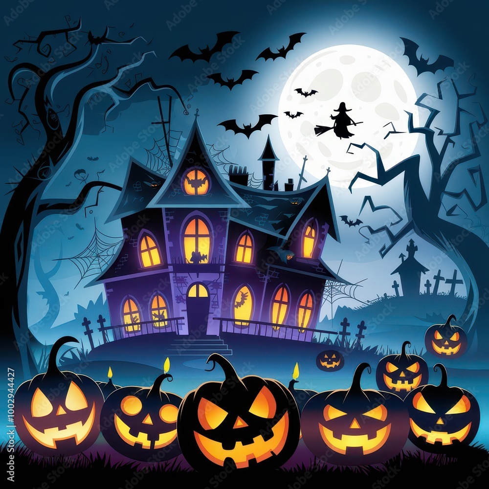 Fototapeta premium halloween house pumpkin illustration