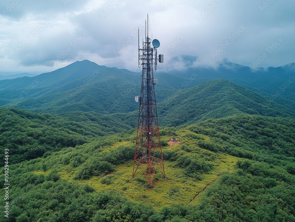 Obraz premium Telecommunication tower Antenna and satellite dish