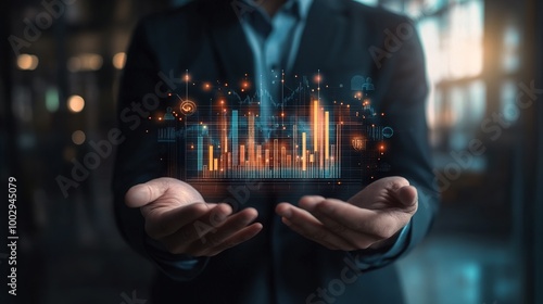 Businessman Holding Digital Data Visualization Concept