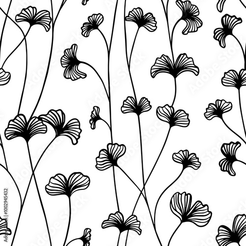 Seamless monochrome pattern with black leaves