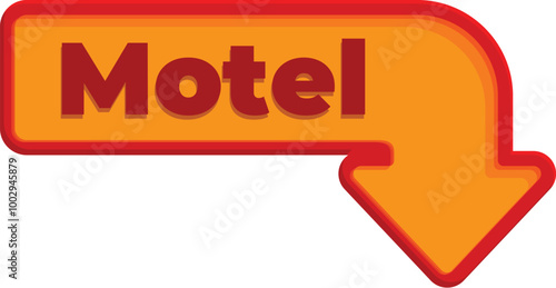 Bold, red and orange sign pointing down with the word motel on it