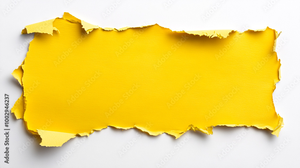 A single piece of yellow paper with torn edges on white background.