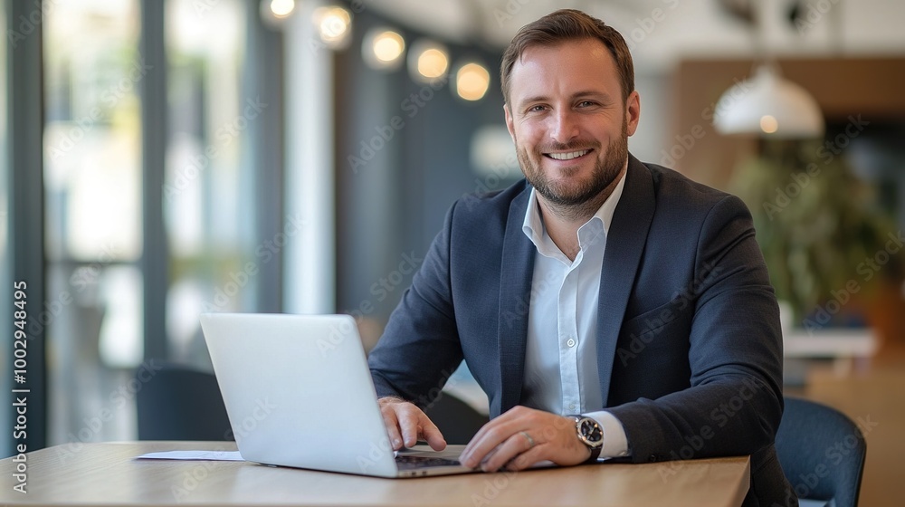 Professional Man Working on Laptop in Modern Office Professional Man Working on Laptop in Modern Office