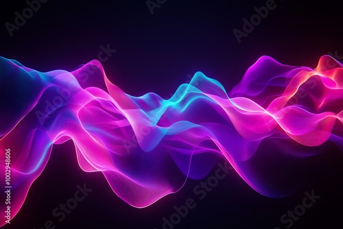 Abstract waves of neon pink, blue, and purple light flow against a dark background, symbolizing energy, creativity, and the vibrant pulse of digital technology.