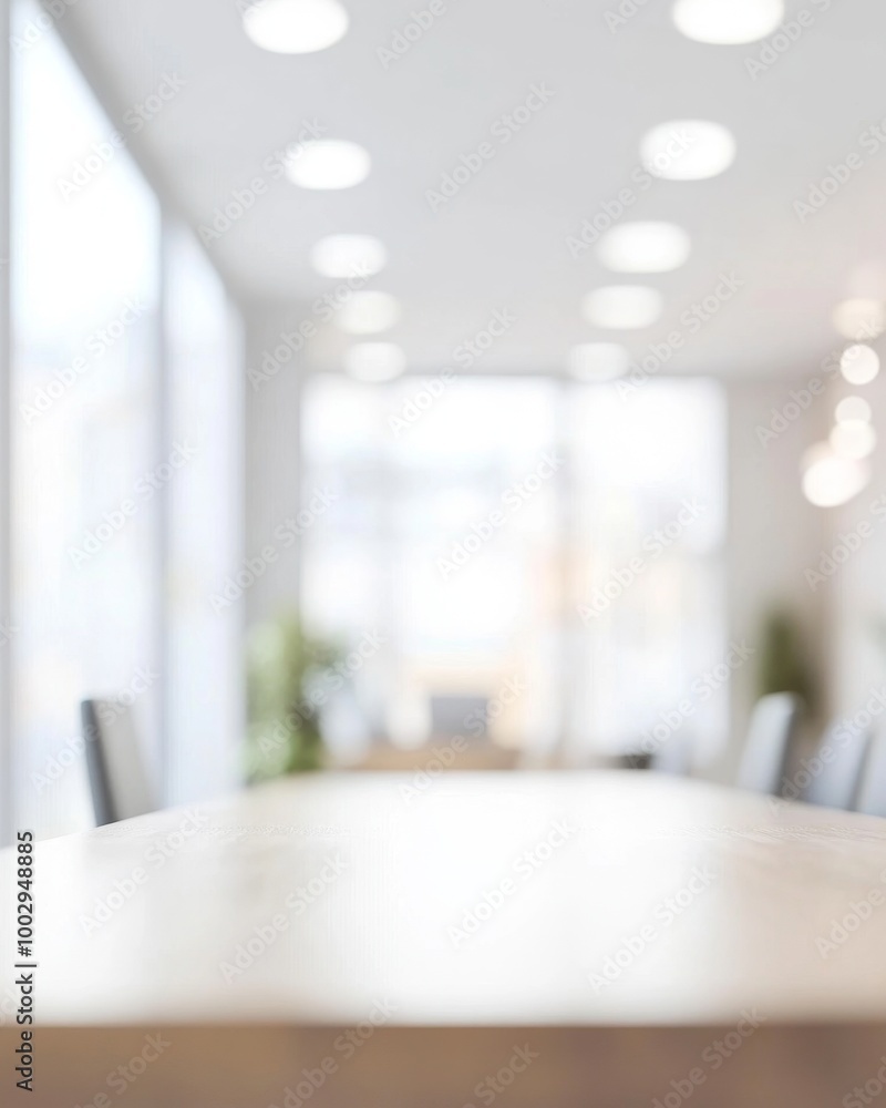 Fototapeta premium Modern blurred office workspace featuring natural light and minimalist design elements