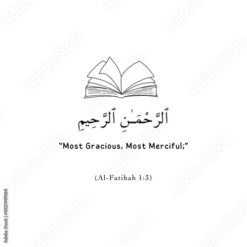 Al-Fatihah verse meaning with calligraphic Quran, Most Gracious, Most Merciful photo