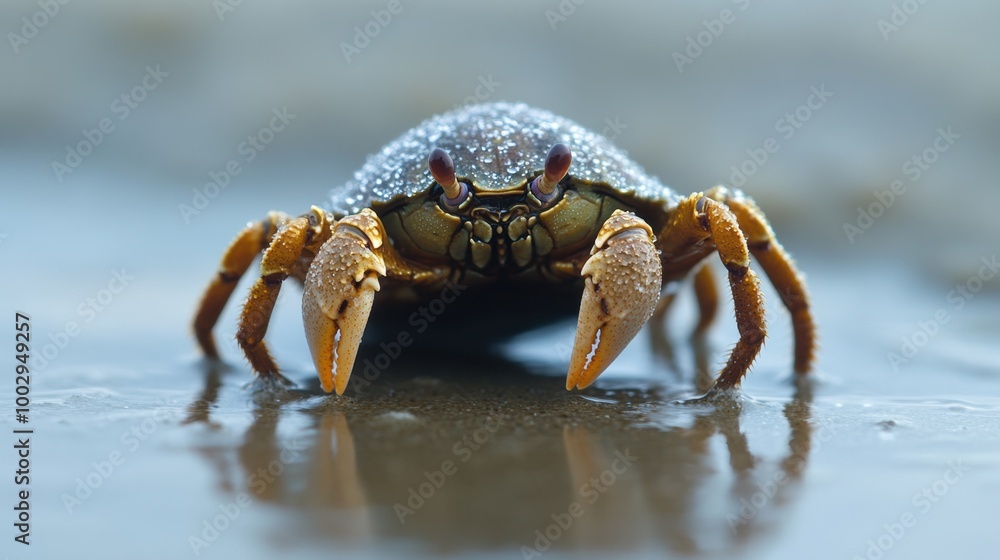 Close-Up of a Crustacean on Sandy Shoreline Close-Up of a Crustacean on Sandy Shoreline