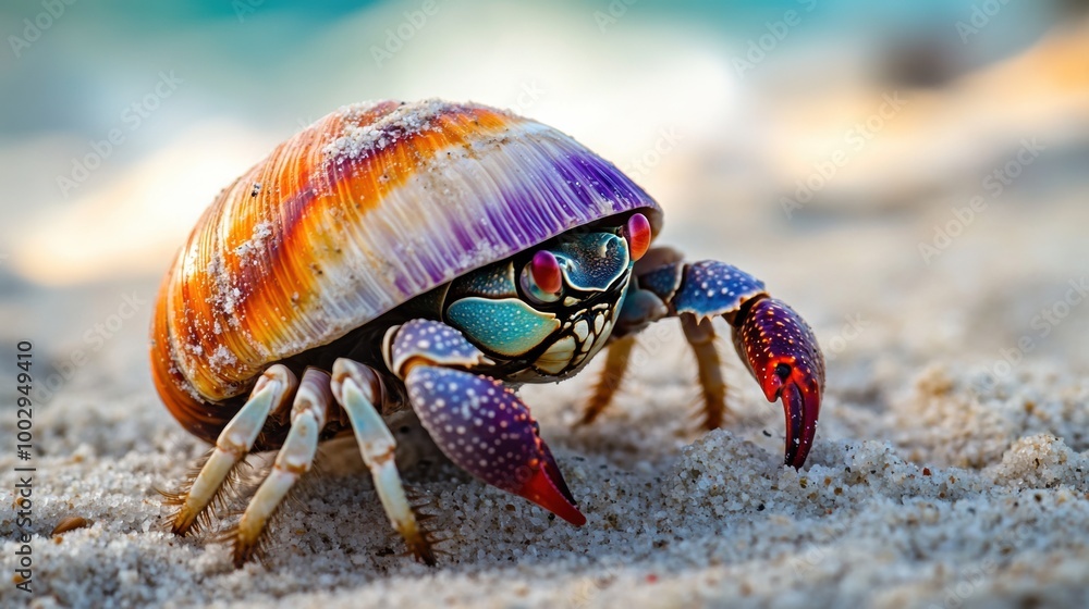 Fotografie Vibrant Crab on Sandy Beach Under Sunlight