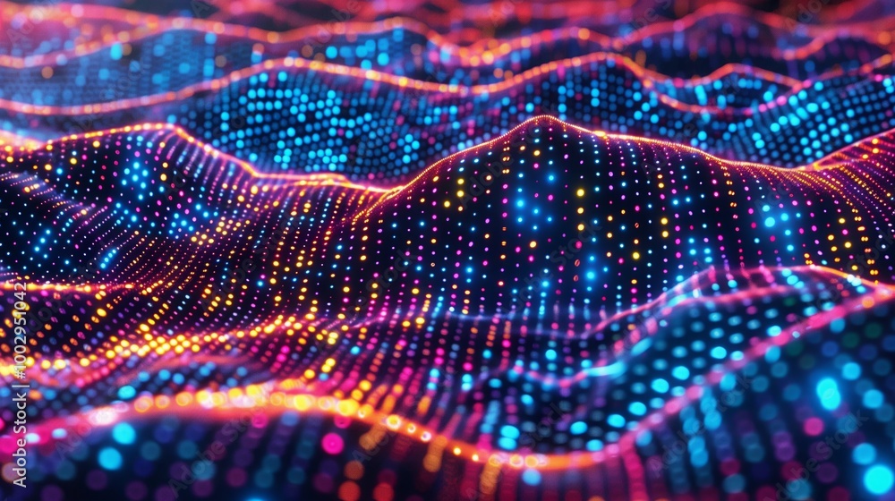 A colorful, abstract image of a wave with a lot of dots A colorful, abstract image of a wave with a lot of dots