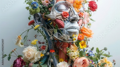 Floral human figure art with anatomical details.